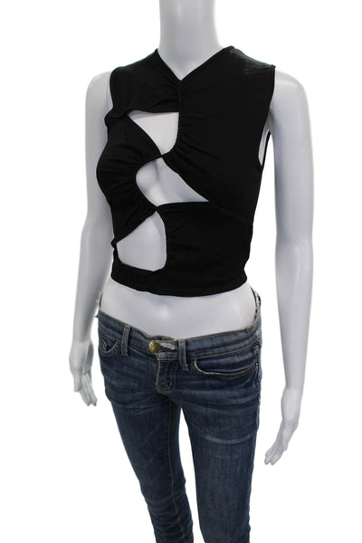 Zara Women Cropped Black V-Neck Viscose Tank Sleeveless Size S