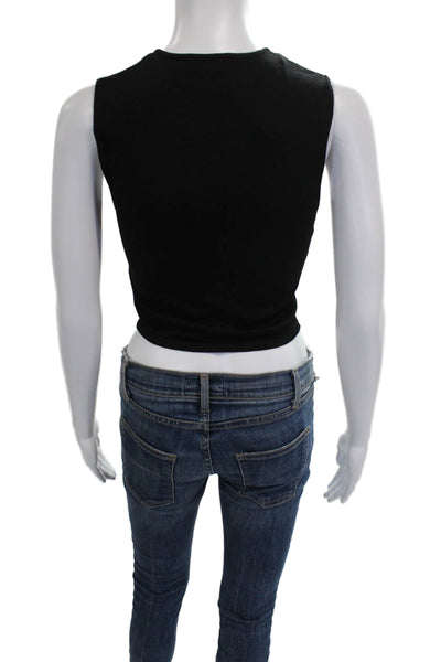 Zara Women Cropped Black V-Neck Viscose Tank Sleeveless Size S