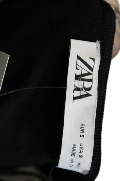 Zara Women Cropped Black V-Neck Viscose Tank Sleeveless Size S