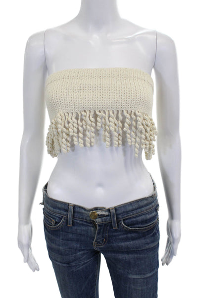 Dion Lee Women Ivory Cropped Strapless Square Neck Cotton Zip Top Size 2