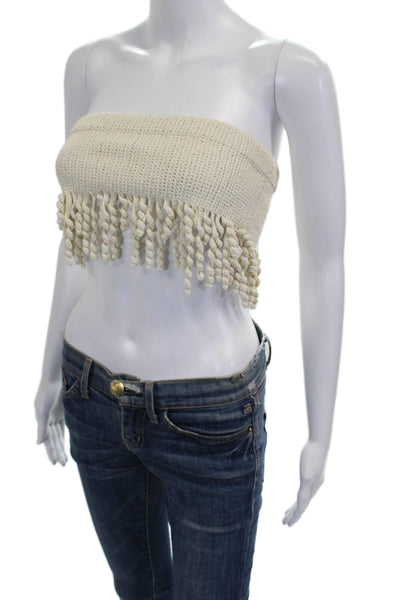 Dion Lee Women Ivory Cropped Strapless Square Neck Cotton Zip Top Size 2