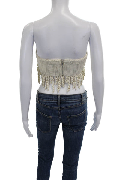 Dion Lee Women Ivory Cropped Strapless Square Neck Cotton Zip Top Size 2