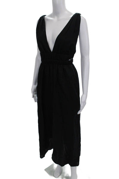 Zara Women Maxi Linen V-Neck Sleeveless Black Dress Pullover Size XS