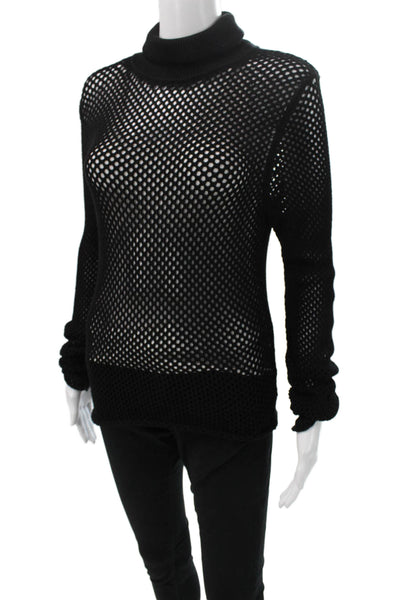 ALC Women Pullover Sweater Black Viscose Turtleneck Long Sleeve Size M