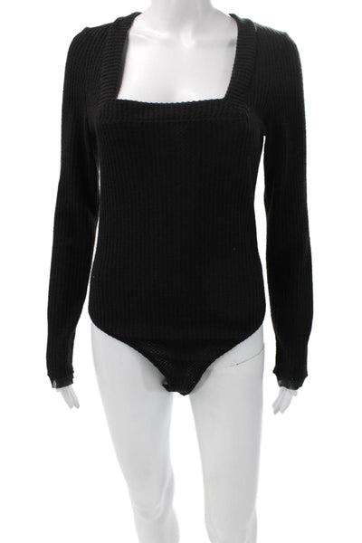 Intimately Free People Women Bodysuit Black Square Neck Long Sleeve Size L
