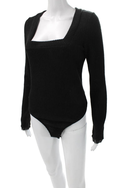 Intimately Free People Women Bodysuit Black Square Neck Long Sleeve Size L