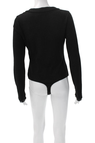 Intimately Free People Women Bodysuit Black Square Neck Long Sleeve Size L