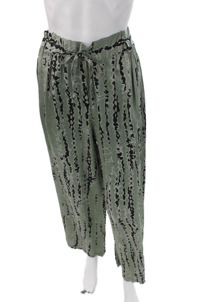 Poheme Women Paperbag Pants Green Viscose Geometric Drawstring Size One Size