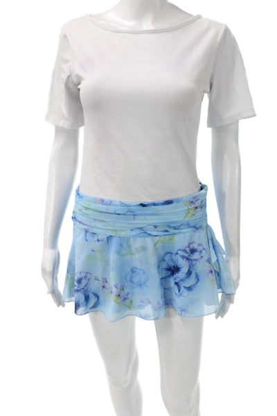 Guizio Womens Wrap Skirt Blue Floral Polyester Short Zip Size S