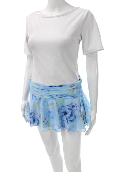 Guizio Womens Wrap Skirt Blue Floral Polyester Short Zip Size S