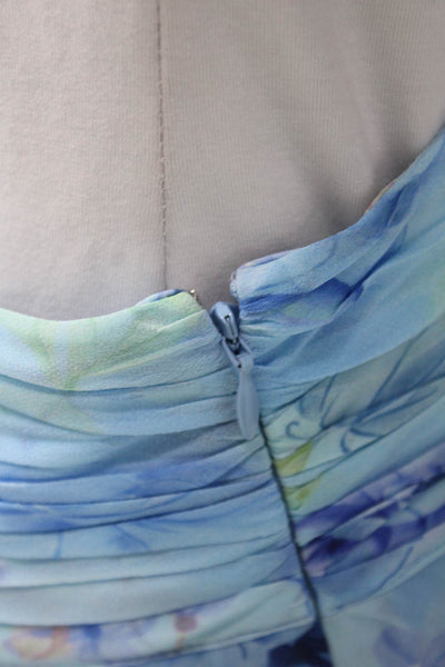 Guizio Womens Wrap Skirt Blue Floral Polyester Short Zip Size S