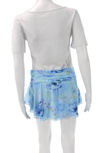 Guizio Womens Wrap Skirt Blue Floral Polyester Short Zip Size S