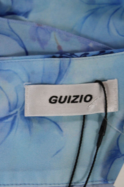 Guizio Womens Wrap Skirt Blue Floral Polyester Short Zip Size S