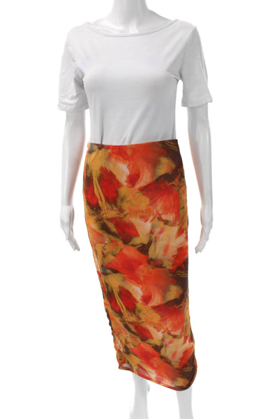 Blanc Womens Multicolor Polyester Straight Pencil Skirt Midi Size M