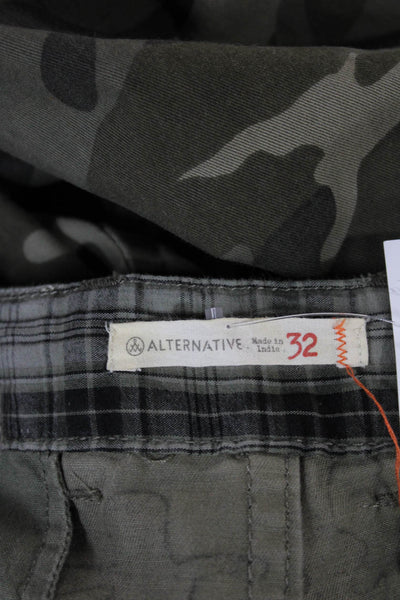 Alternative Mens Chino Pants Green Camouflage Cotton Button Size 32