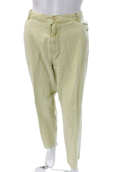 Go Silk Womens Green Silk Chino Pants Button Fly Inseam 30 Size 14