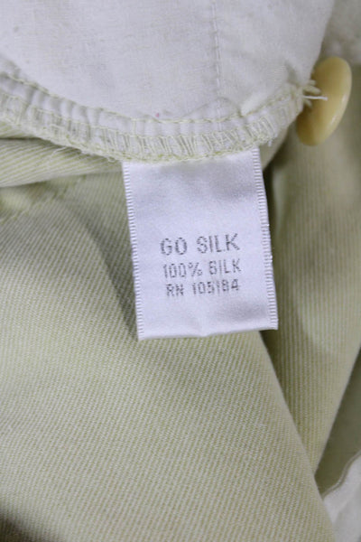 Go Silk Womens Green Silk Chino Pants Button Fly Inseam 30 Size 14