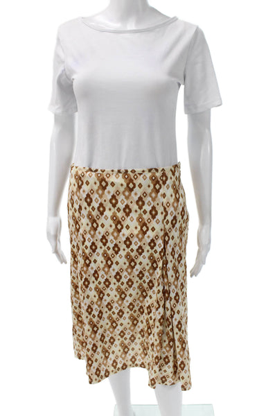ICB Women Wrap Skirt Brown Geometric Polyester Short Zip Size L