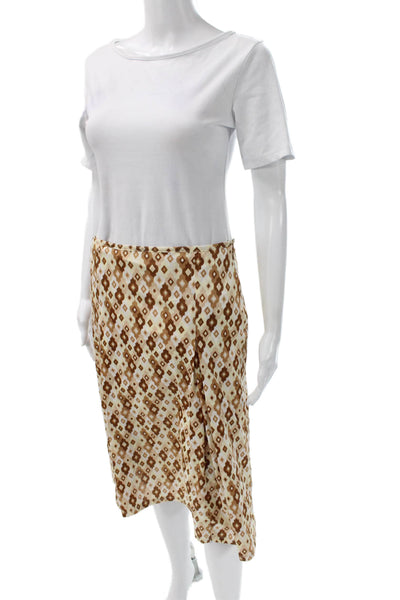 ICB Women Wrap Skirt Brown Geometric Polyester Short Zip Size L