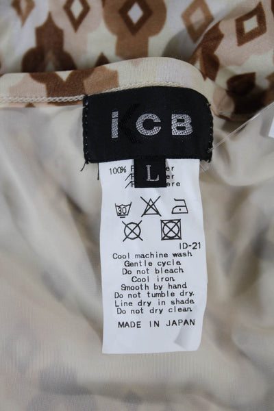 ICB Women Wrap Skirt Brown Geometric Polyester Short Zip Size L
