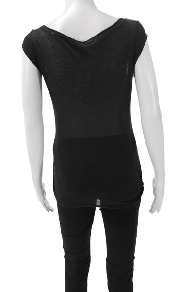 Iisli Womens Basic Scoop Neck Black Polyester T-Shirt Size PP
