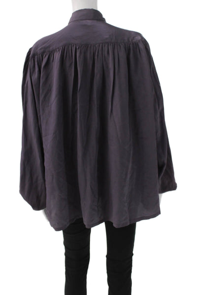 Cygne Women Basic Purple Collared Long Sleeve Polyester Blend Blouse Size S