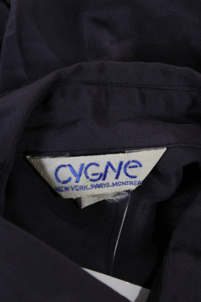 Cygne Women Basic Purple Collared Long Sleeve Polyester Blend Blouse Size S