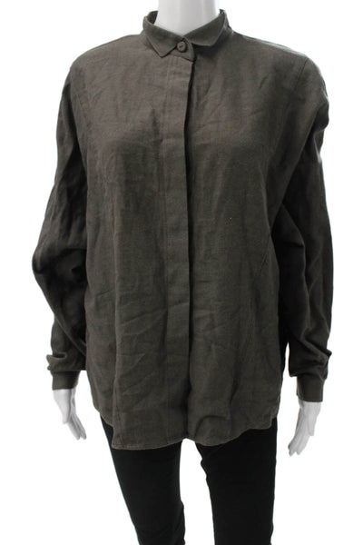 Krizia Poi Womens Collared Cotton Button-Up Long Sleeve Gray Blouse Size 44