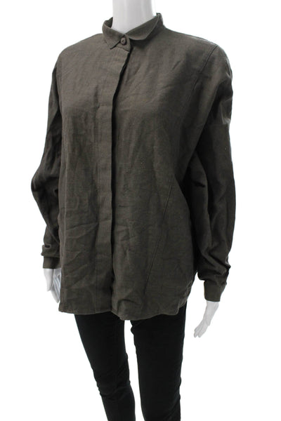 Krizia Poi Womens Collared Cotton Button-Up Long Sleeve Gray Blouse Size 44