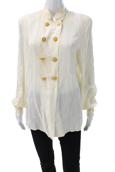 Gloria Sachs Womens Tunic Blouse Ivory Striped Long Sleeve Size S