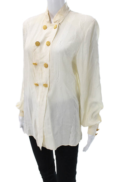 Gloria Sachs Womens Tunic Blouse Ivory Striped Long Sleeve Size S