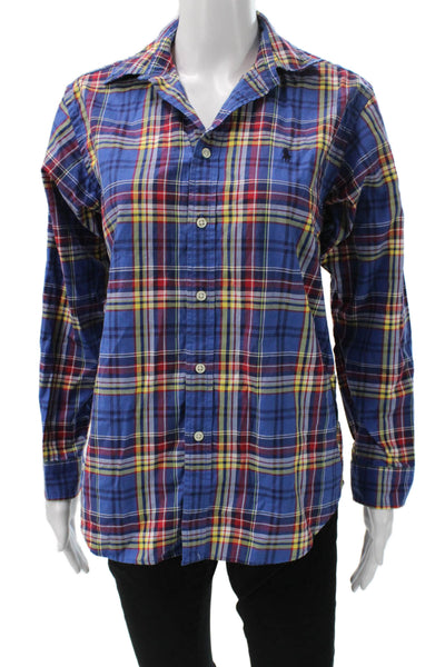 Ralph Lauren Teens Blue Plaid Collared Button-Up Cotton Long Sleeve Size L