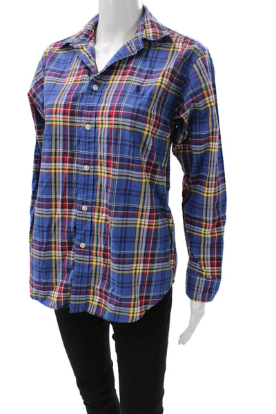 Ralph Lauren Teens Blue Plaid Collared Button-Up Cotton Long Sleeve Size L
