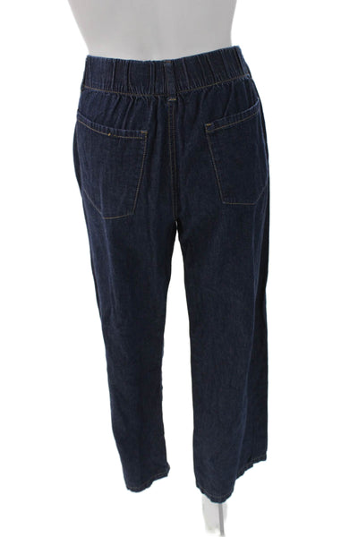 Zara Women Straight Jeans High Rise Blue 100% Cotton Drawstring Size 4