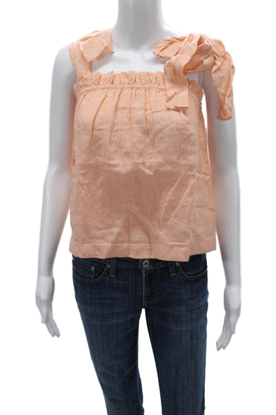 J Crew Womens Linen Square Neck Sleeveless Basic Tank Orange Size S