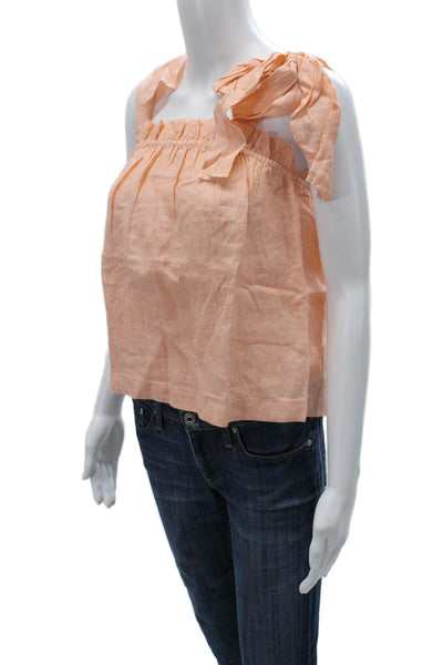 J Crew Womens Linen Square Neck Sleeveless Basic Tank Orange Size S
