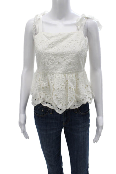 J Crew Women Camisole White Cotton Square Neck Geometric Sleeveless Size 4P