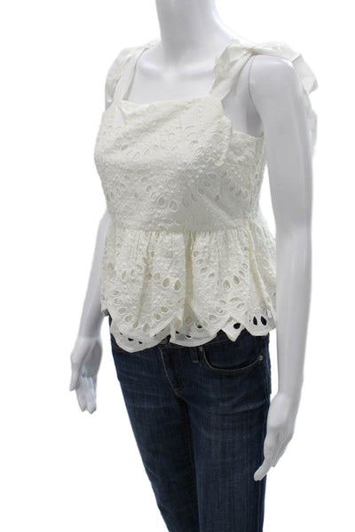 J Crew Women Camisole White Cotton Square Neck Geometric Sleeveless Size 4P