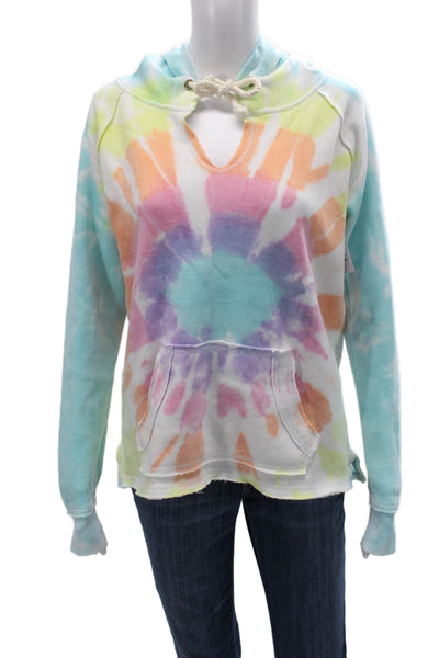Ocean Drive Women Pullover Hoodie Tie Dye V Neck Cotton Long Sleeve Size S
