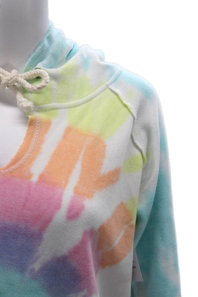 Ocean Drive Women Pullover Hoodie Tie Dye V Neck Cotton Long Sleeve Size S