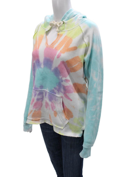 Ocean Drive Women Pullover Hoodie Tie Dye V Neck Cotton Long Sleeve Size S