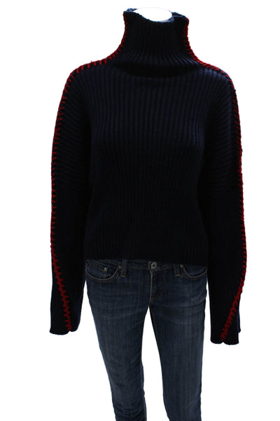 Chakeris Womens Blue Turtleneck Pullover Sweater Long Sleeve Acrylic Size S