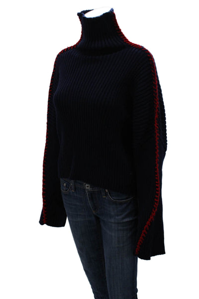 Chakeris Womens Blue Turtleneck Pullover Sweater Long Sleeve Acrylic Size S