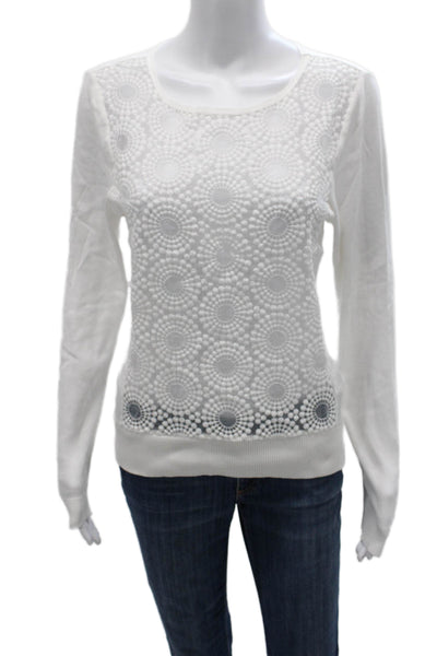 Anne Fontaine Womens White Geometric Cotton Pullover Sweater Size 40