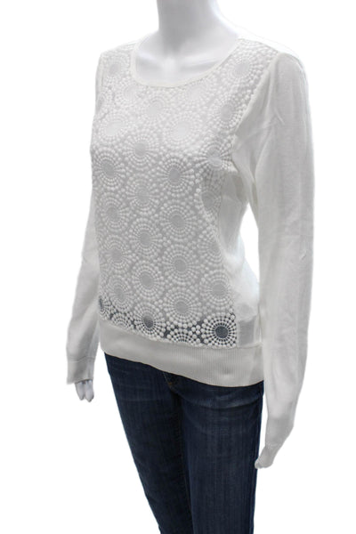 Anne Fontaine Womens White Geometric Cotton Pullover Sweater Size 40