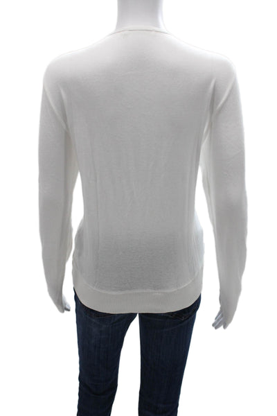 Anne Fontaine Womens White Geometric Cotton Pullover Sweater Size 40