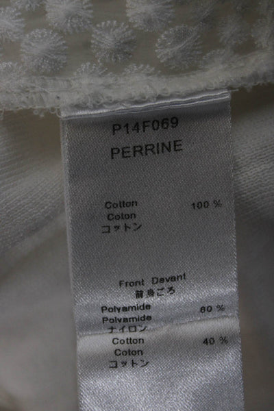 Anne Fontaine Womens White Geometric Cotton Pullover Sweater Size 40