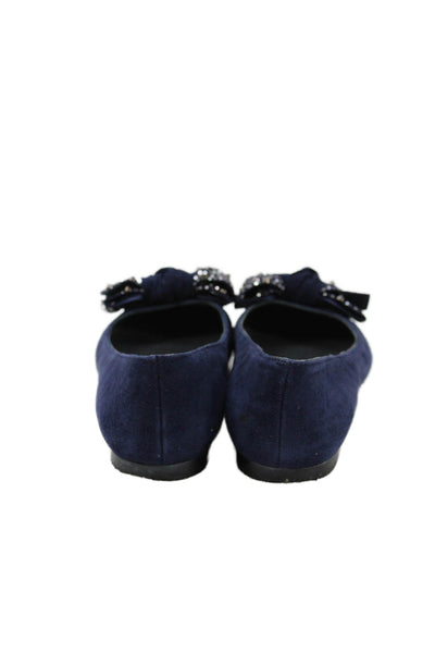 Stuart Weitzman Womens Suede Studded Bow Ballet Flats Navy Blue Size 5 Medium