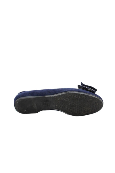 Stuart Weitzman Womens Suede Studded Bow Ballet Flats Navy Blue Size 5 Medium