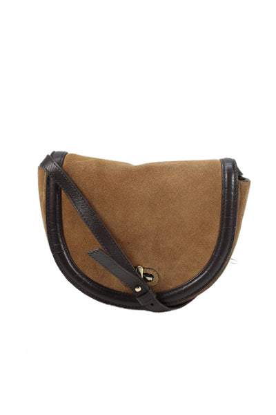 Zara Womens Suede Flap Gold Tone Crossbody Shoulder Handbag Brown